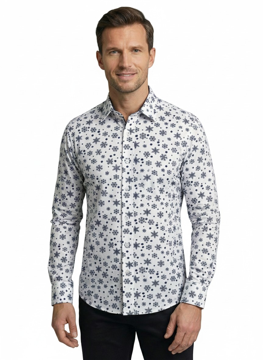 Świąteczna koszula slim z nadrukiem cyfrowym M-XXL