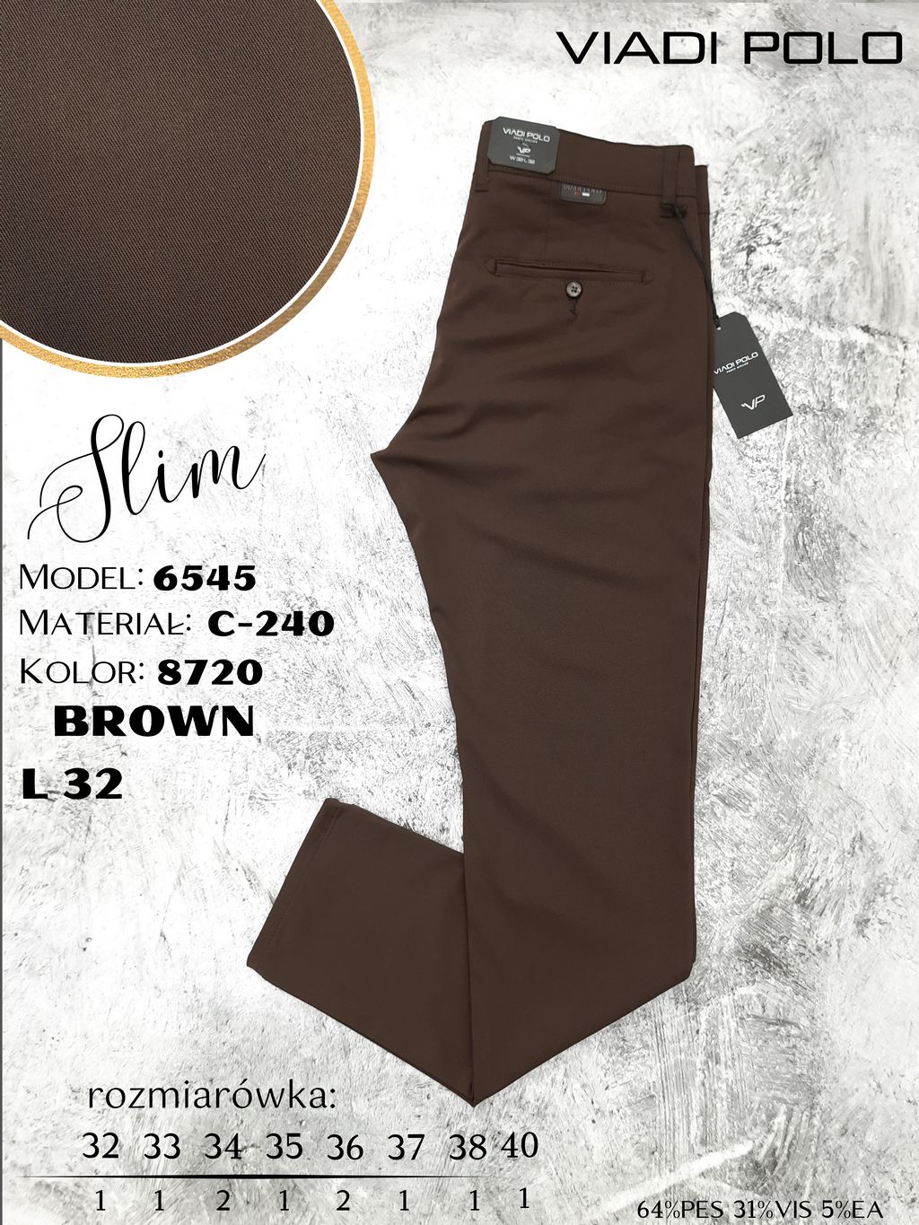 Spodnie męskie SLIM 32-40 6545/C-240/8720